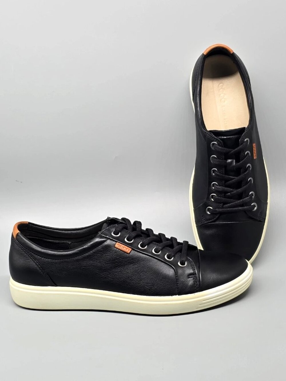 Ecco Soft 7 Black Leather Lace Up Fashion Sneakers Women's Size 9